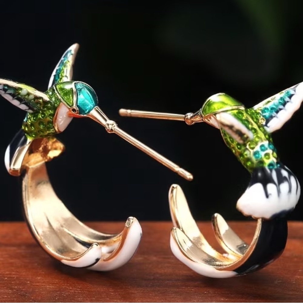 Vintage Rare Colorful Hummingbird Earrings - Picture 3 of 6